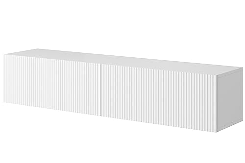 Selsey TV Schrank Board Sideboard Fernsehtisch Fernsehschrank 140 cm Hängend Gefräste Front Weiß Veldio von Selsey