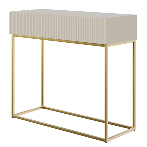 Selsey Konsolentisch Mit Schublade Beistelltisch 90 cm Eingangstisch Konsole Schminktisch Veldio Graubeige Goldene Beine von Selsey