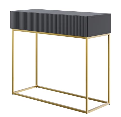 Selsey Konsolentisch Mit Schublade Beistelltisch 90 cm Eingangstisch Konsole Schminktisch Veldio Schwarz Goldene Beine von Selsey