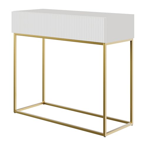 Selsey Konsolentisch Mit Schublade Beistelltisch 90 cm Eingangstisch Konsole Schminktisch Veldio Weiß Goldene Beine Selsey Konsolentisch Mit Schublade Beistelltisch 90 cm Eingangstisch Konsole Schminktisch Veldio Weiß Goldene Beine von Selsey