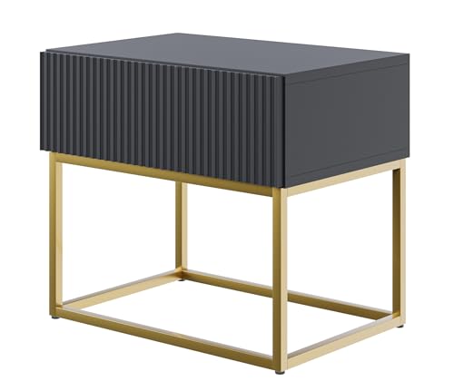 Selsey Veldio - Nachttisch mit Schublade, Schwarz mit goldenem Metallgestell, 50 cm von Selsey