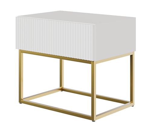 Selsey Nachttisch Beistellschrank Beistelltisch Nachtschrank Mit Schublade Weiß Goldene Beine Veldio von Selsey