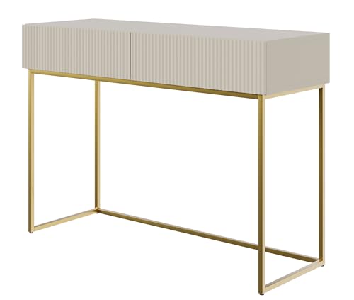 Selsey Veldio - Schminktisch mit Zwei Schubladen und goldenem Metallgestell, Graubeige Taupe, 110 cm von Selsey