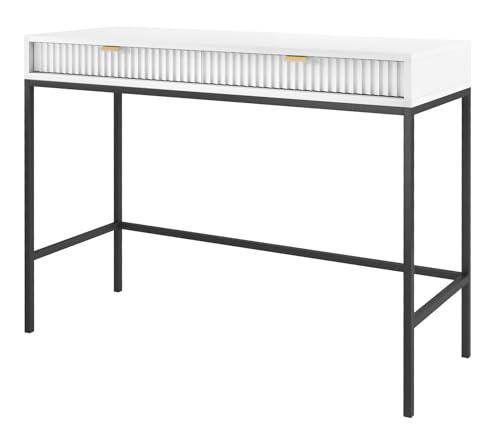 Selsey Vellore Schminktisch Schreibtisch mit Schubladen, Weiß mit geriffelten Fronten und schwarzen Metallbeinen, 104 cm breit von Selsey