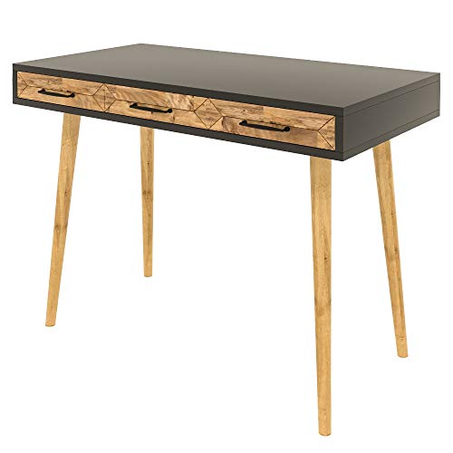 Selsey Vysox - Schreibtisch in Anthrazitgrau - Eiche, mit Holzbeinen und zwei Schubladen, Tischplatte 105 x 55 cm von Selsey