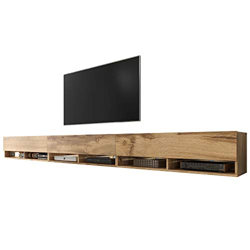 Selsey Wander - TV-Board/Fernsehschrank für Wohnzimmer hängend/stehend, optional mit LED, 300 (3 x 100) cm breit (Holzoptik Wotan Eiche, mit LED) von Selsey
