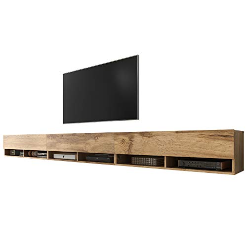 Selsey Wander - TV-Board/Fernsehschrank für Wohnzimmer hängend/stehend, optional mit LED, 300 (3 x 100) cm breit (Holzoptik Wotan Eiche, ohne LED) von Selsey