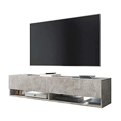 Selsey Wander – TV-Lowboard in Betonoptik hängend/stehend mit LED 180cm von Selsey