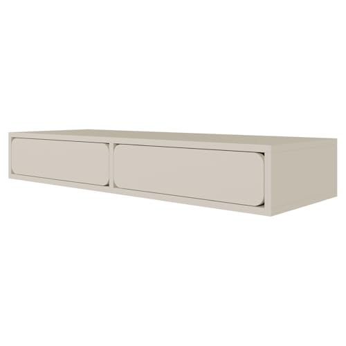 Selsey Wuwu Schminktisch Graubeige 110x35x17 cm, Minimalistisches Design Mit Push-to-Open Schubladen, Hängend Montierbar, Robuste Laminierte Spanplatten, Perfekt Für Schlafzimmer & Ankleidezimmer von Selsey