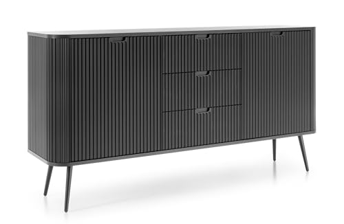 Selsey Zova Kommode Schwarz - Modernes Sideboard mit 3 Schubladen & Fächern - Platinschicht Holz & MDF Matt - Schwarze Metallfüße - Für Wohnzimmer/Schlafzimmer - Maße: 87x168x39 cm, Höhe Füße: 23 cm Selsey Zova Kommode Schwarz - Modernes Sideboard mit 3 Schubladen & Fächern - Platinschicht Holz & MDF Matt - Schwarze Metallfüße - Für Wohnzimmer/Schlafzimmer - Maße: 87x168x39 cm, Höhe Füße: 23 cm von Selsey