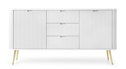 Selsey Zova Kommode Weiß - Modernes Sideboard mit 3 Schubladen & Fächern - Platinschicht Holz & MDF Matt - Goldene Metallfüße - Für Wohnzimmer/Schlafzimmer - Maße: 87x168x39 cm, Höhe Füße: 23 cm Selsey Zova Kommode Weiß - Modernes Sideboard mit 3 Schubladen & Fächern - Platinschicht Holz & MDF Matt - Goldene Metallfüße - Für Wohnzimmer/Schlafzimmer - Maße: 87x168x39 cm, Höhe Füße: 23 cm von Selsey