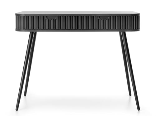 Selsey Zova Schminktisch, Weiß mit Goldenen Metallfüßen, Elegantes Design mit Rillenmuster, MDF & Laminierte Platte, 2 Soft-Close Schubladen,Moderner Kosmetiktisch mit viel Stauraum von Selsey