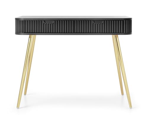 Selsey Zova Schminktisch, Weiß mit Goldenen Metallfüßen, Elegantes Design mit Rillenmuster, MDF & Laminierte Platte, 2 Soft-Close Schubladen,Moderner Kosmetiktisch mit viel Stauraum von Selsey