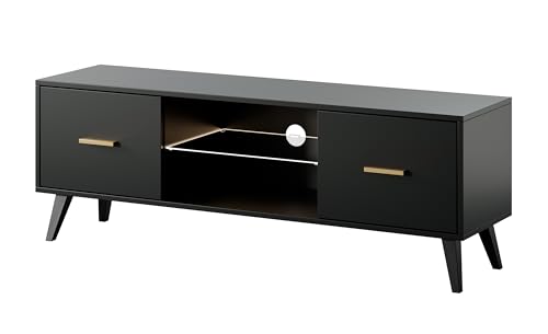 TV-Schrank Savoni I 140 cm schwarz mit schwarze Beine von Selsey