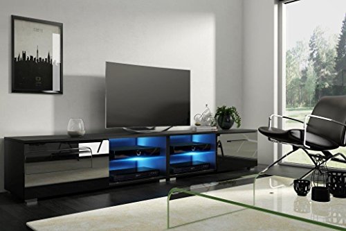 Tenus Double – Fernsehschrank / TV-Lowboard mit LED modern 200 cm (Schwarz Matt / Schwarz Hochglanz) von Selsey