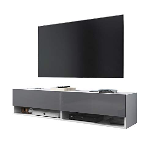 Selsey Wander – TV-Lowboard/TV-Schrank in Weiß Matt/Grau Hochglanz hängend/stehend mit LED 100cm von Selsey