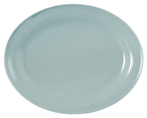 Seltmann Beat Color Glaze Servierplatte oval, 35 x 28 cm, Platte/Servierteller mit Rillenrelief, Arktisblau von Seltmann Weiden
