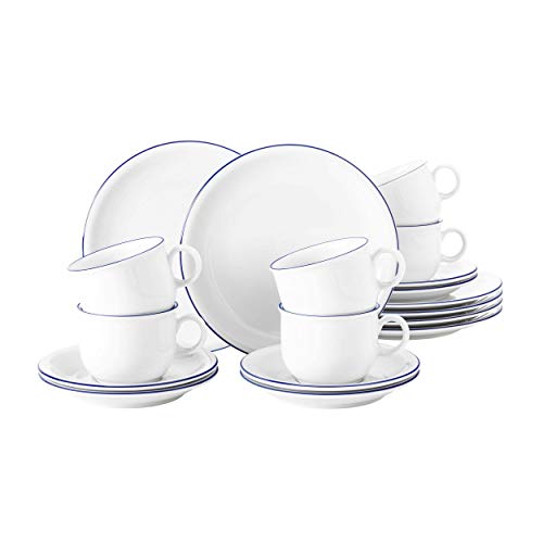 Seltmann Weiden Kaffeeservice 18-teilig | Serie Compact Blaurand | Set beinhaltet je 6 Frühstücksteller, Kaffeeober- und Untertassen von Seltmann Weiden