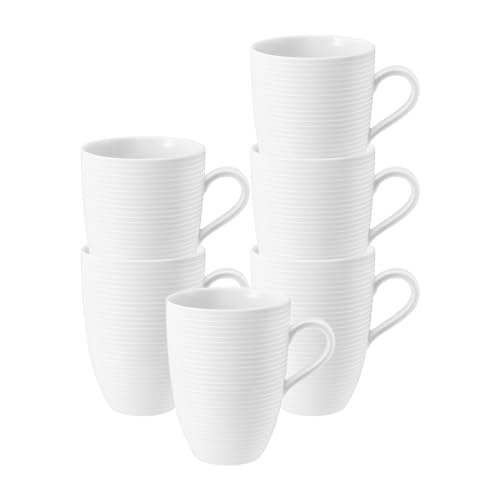 Seltmann Weiden Beat Becher mit Henkel 6er Set, 350 ml, Kaffeebecher mit Rillen-Relief, Porzellan, Weiß von Seltmann Weiden
