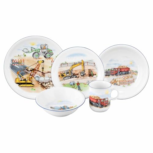 Seltmann Weiden Compact Kindergeschirrset 5-teilig, Teller-Set Schale und Becher für Kinder, Kinderservice mit bunten Motiven, Porzellan, Auf der Baustelle von Seltmann Weiden