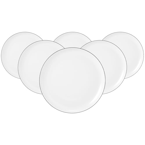 Seltmann Weiden Lido Black Line Frühstücksteller 6er Set, ø 20 cm, Runder Dessertteller mit schwarzem Rand, Porzellan von Seltmann Weiden
