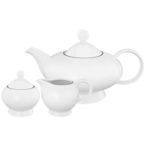 Seltmann Weiden Lido Black Line Tee-Set 3-teilig | Teekanne (1,25 l), Milchkännchen (230 ml) und Zuckerdose (250 ml) mit schwarzem Rand | Porzellan | Weiß von Seltmann Weiden