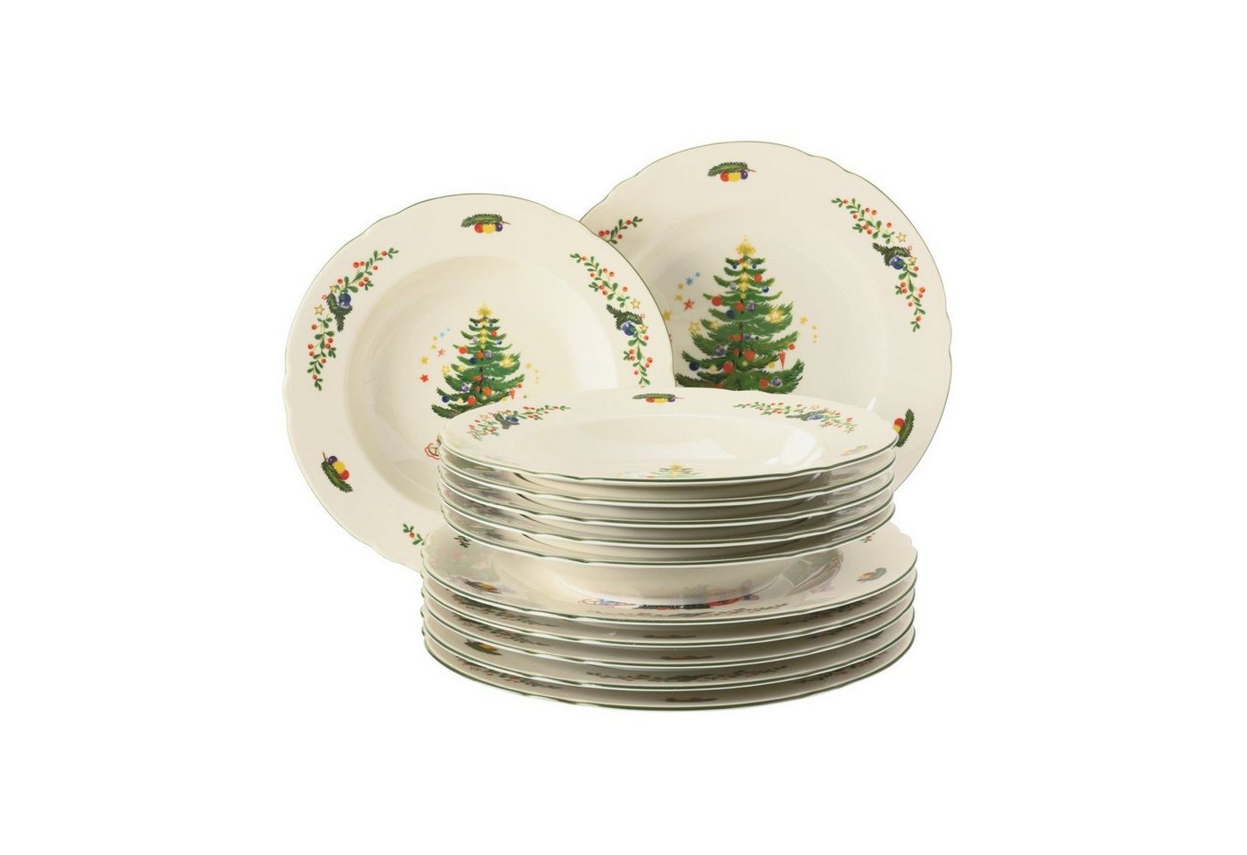 Seltmann Weiden Tafelservice Tafelservice 12-teilig - Marieluise Weihnachten - 1 Set, 6 Personen, Porzellan, Porzellan, spülmaschinenfest, mikrowellengeeignet, Made in Germany von Seltmann Weiden