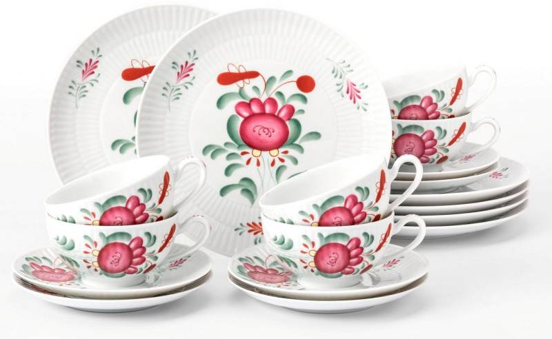 Seltmann Weiden Teeservice Geschirr-Set, 18 Teile, Amina Ostfiesenrose, groß (18-tlg), 6 Personen, Porzellan, Stäbchenrelief, die Ostfriesenrose, Blütenmotiv von Seltmann Weiden