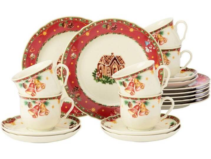 Seltmann Weiden Kaffeeservice Geschirr-Set, Weihnachten, Advent, Service Marie-Luise (18-tlg), 6 Personen, Porzellan, mit weihnachtlichem Dekor, Made in Germany, 18 Teile von Seltmann