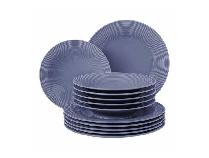 Seltmann Weiden Kombiservice Beat Color Glaze Tafelservice 12er Set (12-tlg), Porzellan, blau, Fliederblau von Seltmann