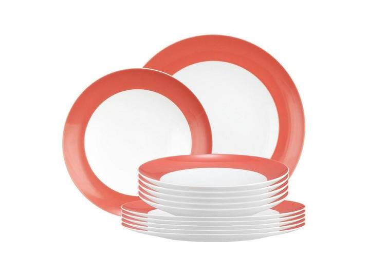 Seltmann Weiden Kombiservice Liberty Pure Colors Tafelservice 12er Set (12-tlg), Porzellan, rot, Flamingo Red von Seltmann