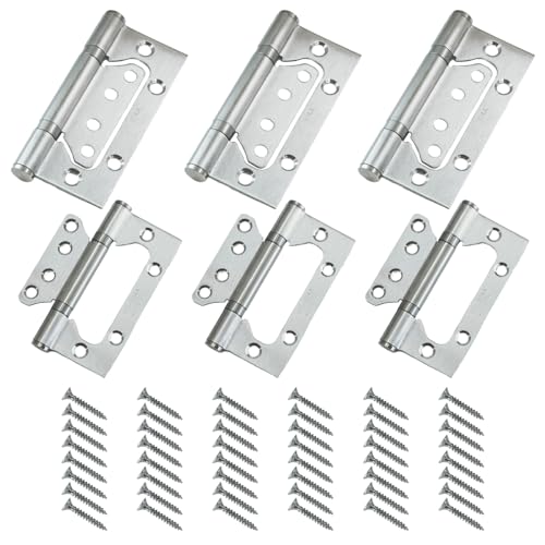 6 Stück Tür-Scharnier-Set,100mm Edelstahl Scharniere mit Schrauben,Klappbar Türscharnier für Holztür Holzschrank Kleiderschrank,Silber von Selyse