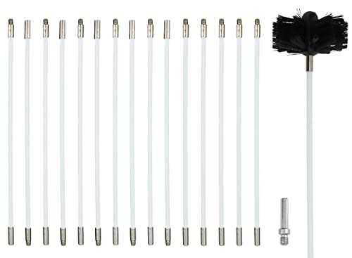 Kaminbürste Stange Set, Ofenrohrbürste Reinigungsset enthält 15 flexible Stangen, 1 Bürstenkopf und 1 Sechskantstange für Akku Bohrmaschine von Selyse