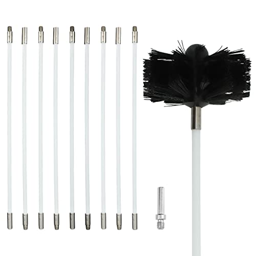 Kaminbürste Stange Set, Ofenrohrbürste Reinigungsset enthält 9 flexible Stangen, 1 Bürstenkopf und 1 Sechskantstange für Akku Bohrmaschine von Selyse