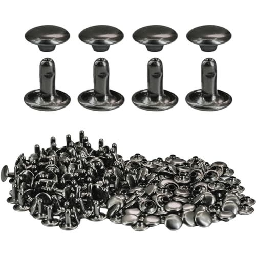 Selyse 100 Stück Hohlnieten 9 * 9mm Schaft Doppelkopf Rundnieten Ziernieten Metall Nieten für DIY Handwerk Leder, Ersatz Nieten(Schwarz) von Selyse