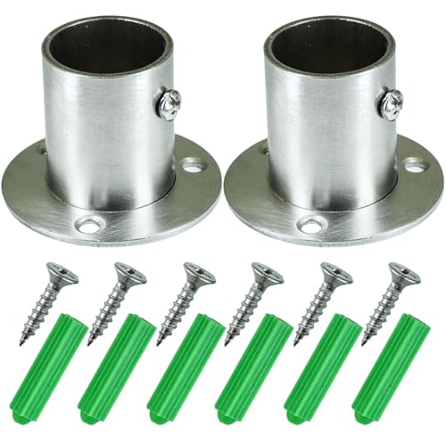 Selyse 2 Stück Edelstahl Kleiderschrank Rohrhalterung, Flansch Sockel Rundrohr Halter mit 6 Schrauben, Rostfreie Verstellbare Wandhalterung (25mm) von Selyse