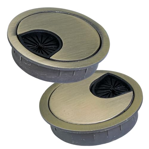 Selyse 2 Stück Kabeldurchführung Schreibtisch 50mm aus Metall mit Gummidurchlässen, runde Kabellochabdeckung für Kabelmanagement Büro & Arbeitsplatte, einfache Montage (Antik Grünbronze) von Selyse