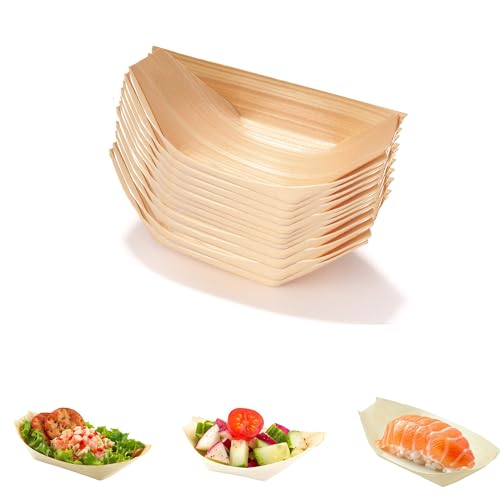 Holzboot Teller,100 PCS Bambus Geschirr Holzboot Gerichte Serviertabletts Einweggeschirr Bambus Schalen Schüssel Servierschüssel für Fingerfood Currywurst Pommes Sushi von Semazz