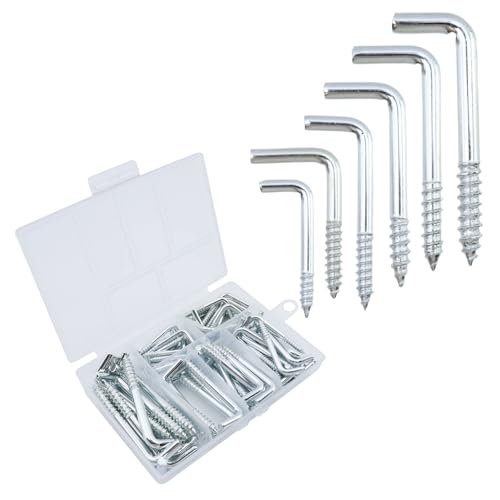 Semetall Schraubhaken aus Eisen, silberfarben, 7-Form (L und rechter Winkel), 6 Größen (75er-Pack) von Semetall
