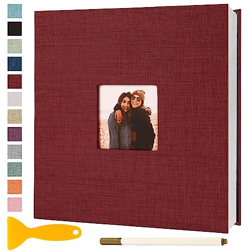Fotoalbum Selbstklebend 28x27 Groß Fotoalbum Zum Einkleben Scrapbook Selbstgestalten Photo Album Fotobuch Baby Hochzeit Gästebuch Erinnerungsbuch Urlaub Briefmarkenalbum Geburtstag, 40 Seiten Rot von Semfalbuums