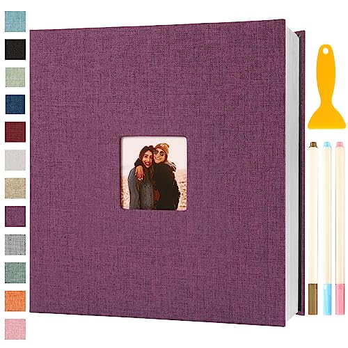 Fotoalbum Selbstklebend 33x32 Groß Fotoalbum Zum Einkleben Scrapbook Selbstgestalten Photo Album Fotobuch Baby Hochzeit Gästebuch Erinnerungsbuch Urlaub Briefmarkenalbum Geburtstag, 120 Seiten Lila von Semfalbuums