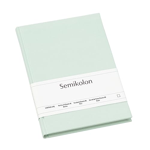 Semikolon 364085 - Notizbuch Classic A5 blanko - 176 Seiten, cremeweißes Papier – Lesezeichen – moss pastell-grün von Semikolon
