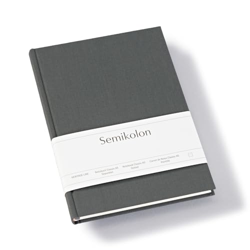 Semikolon 370052 - Notizbuch Classic A5 dotted - 176 Seiten, cremeweißes Papier – Lesezeichen – lava stone grau von Semikolon
