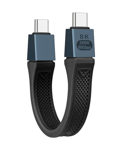 Seminer 240W USB-C auf USBC Kurzes Flachkabel（13CM）, 80Gbps Thunderbolt 5/4 Kompatibel, Schnelles Aufladen, OTG&8K Display Unterstützung für Alle Type-C Geräte-Schwarz von Seminer