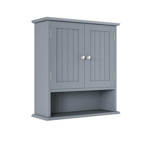Semiocthome Badezimmerschrank Badschrank Küchenschrank Hängeschrank Wandschrank Medizinschrank mit 2 Türen und verstellbaren Einlegeböden LBH: 55cm x 20cm x 60cm - Grau von Semiocthome