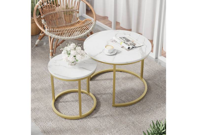Semiocthome Couchtisch 2 runden Tischen mit golden rutschfesten Füßen, Ø: 59.9cm & 39.9cm (2-St., 2er-Set), für Wohnzimmer und Schlafzimmer, mit eleganten Kurven von Semiocthome