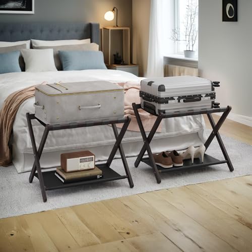 Semiocthome Kofferständer, 2er-Set, Faltbarer Gepäckträger aus Bambus mit Ablage für Gästezimmer, Schlafzimmer, Hotel, HBT: 52 x 67 x 45 cm - Braun von Semiocthome