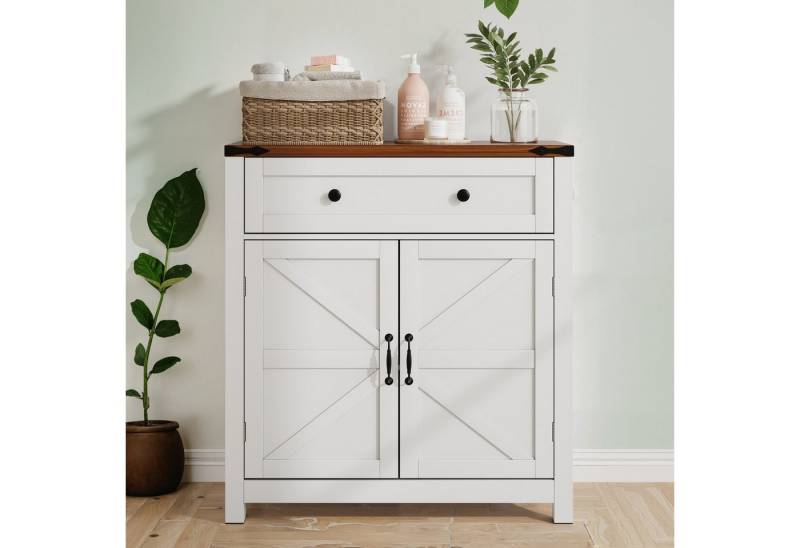 Semiocthome Sideboard Bauernhaus-Aufbewahrungsschränke, weiße Küchenschränke mit Schubladen (1 St), mit Walnuss-Arbeitsplatten und verstellbaren Regalen von Semiocthome