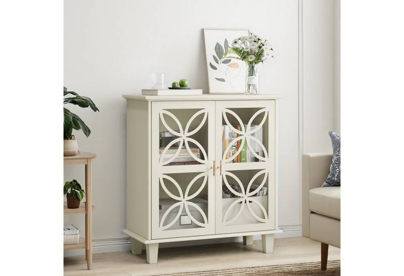 Semiocthome Sideboard Freistehender Badezimmerschrank mit Hartglastüren und zwei Türen (1 St), in modernem Retro-Design, mit Stützbeine aus Massivholz von Semiocthome