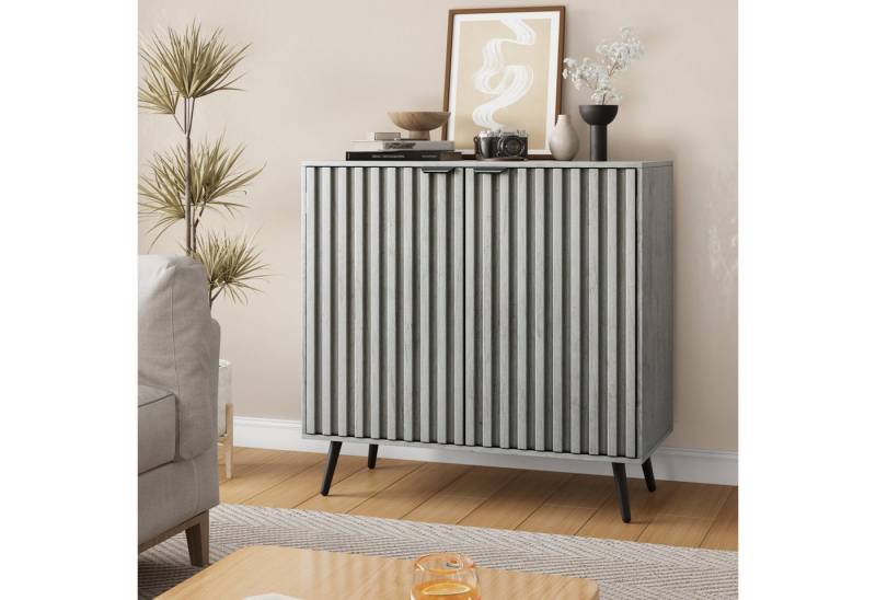 Semiocthome Sideboard Unabhängiger grauer Buffetschrank mit verstellbarem Regal, mit Nutentwurf, für Wohnzimmer, Flur, Eingang, grau von Semiocthome
